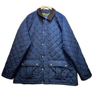 Lands End Women's Quilted Barn Jacket Coat 2X Navy Blue Corduroy Trim